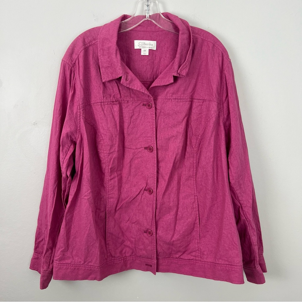 CJ Banks Women's Linen Blend Pink Jacket Metallic Threads